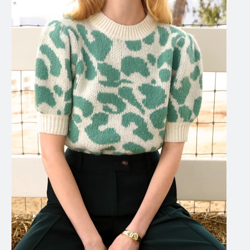 Greylin Green and Cream Leopard Print Sweater